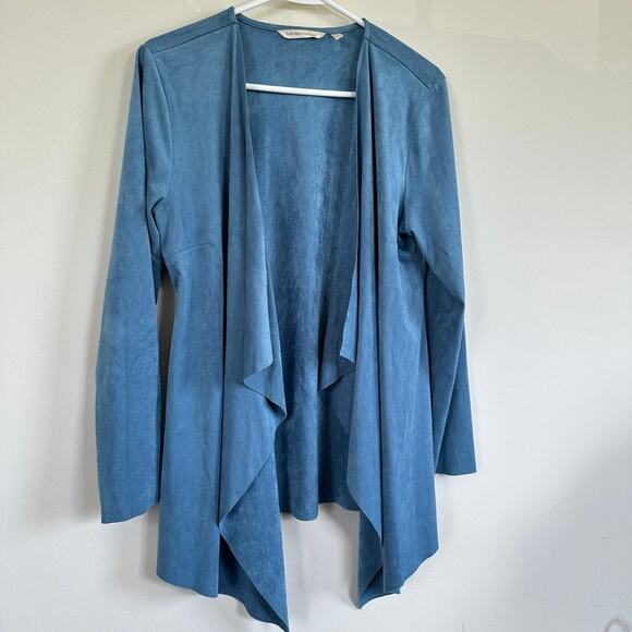 Soft Surroundings Faux Suede Cardigan Draped Open Front Jacket size SMALL Blue - Picture 4 of 12